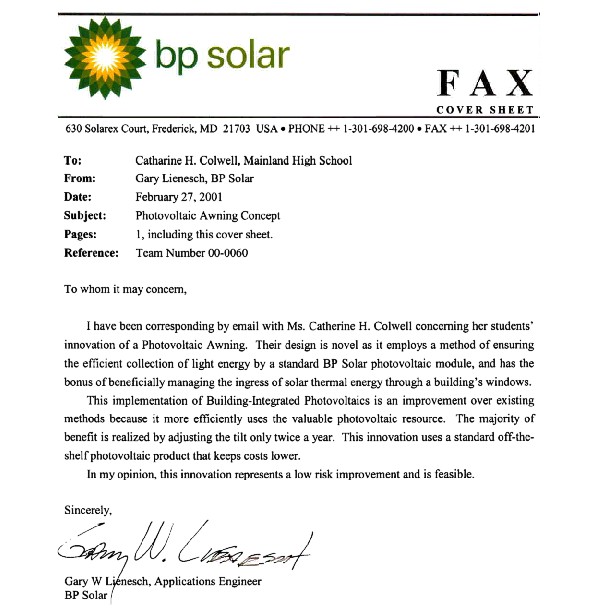 BP Solar fax