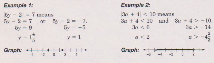 Examples 1 and 2: Solving Open Sentences with Absolute Value